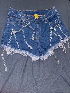 Daisy Dark Blue Denim Chain-Detail Shorts